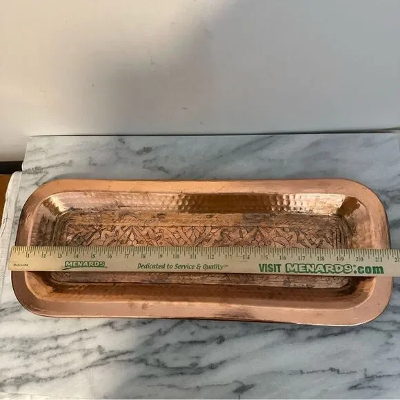 Copper Vanity Tray floral embossed hammered design